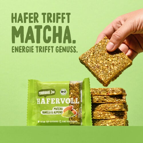 HAFERVOLL 13er Box - Porridge2go - Matcha, Vanilla & Almond - Bio HAFERVOLL 13er Box - Porridge2go - Matcha, Vanilla & Almond - Bio