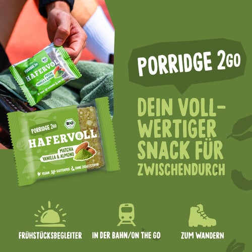 HAFERVOLL 13er Box - Porridge2go - Matcha, Vanilla & Almond - Bio HAFERVOLL 13er Box - Porridge2go - Matcha, Vanilla & Almond - Bio