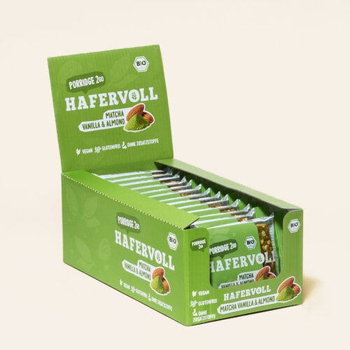 HAFERVOLL 13er Box - Porridge2go - Matcha, Vanilla & Almond - Bio HAFERVOLL 13er Box - Porridge2go - Matcha, Vanilla & Almond - Bio