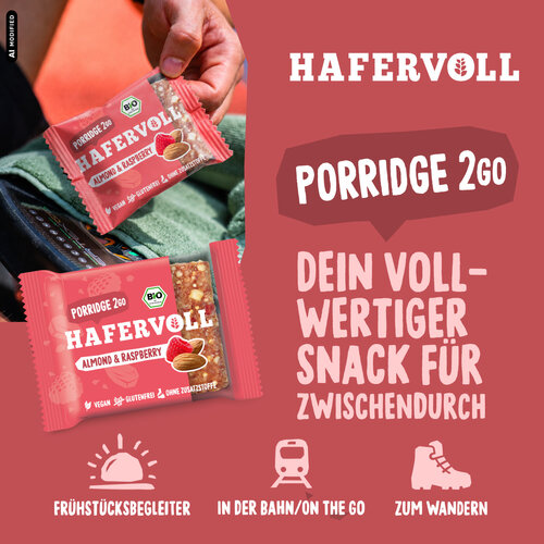 HAFERVOLL 13er Box - Porridge2go - Almond & Raspberry - Bio-zertifiziert HAFERVOLL 13er Box - Porridge2go - Almond & Raspberry - Bio-zertifiziert