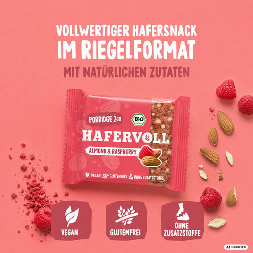 HAFERVOLL 13er Box - Porridge2go - Almond & Raspberry - Bio-zertifiziert HAFERVOLL 13er Box - Porridge2go - Almond & Raspberry - Bio-zertifiziert