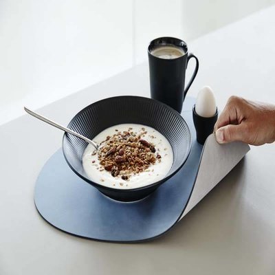 Lind DNA  Set 4x Leren Placemat Curve Large  licht blauw - licht grijs