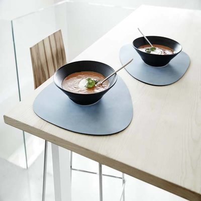 Lind DNA  Set 4x Leren Placemat Curve Large  licht blauw - licht grijs