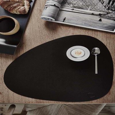 Lind DNA  Set 4x Curve Placemat Double Leer Zwart en Bruin