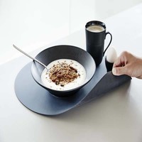 Lind DNA  Set 4x Placemat Curve double  blauw- zwart leer