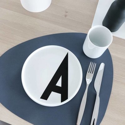 Lind DNA  set 4 x Leren Placemat Curve Large  double blauw - zwart
