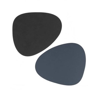 Lind DNA  set 4 x Leren Placemat Curve Large  double blauw - zwart