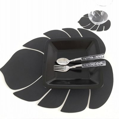 Lind DNA  Leren Placemat Monstera Leaf Nupo Zwart - Deens design