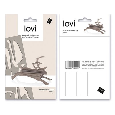 LOVI Rendier  grijs 12cm - 3D kaart hout - Duurzaam Fins design