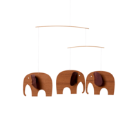 Flensted hanging art Baby Olifanten 3 hout met leer