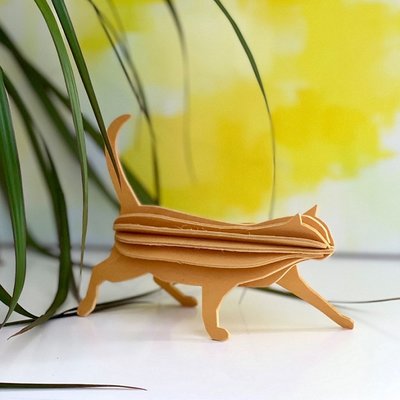 LOVI Kat warm geel 12cm - 3D kaart hout - Duurzaam Fins design