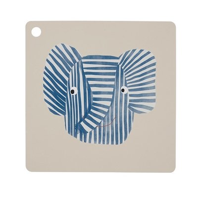 OYOY Placemat Erik Elephant blauw 38x38cm - 100% siliconen