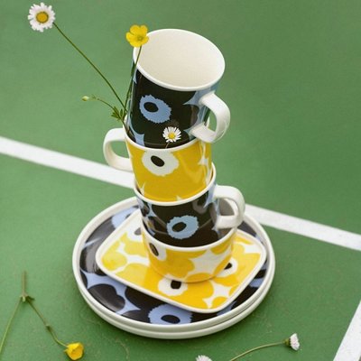 Marimekko Oiva Unikko ontbijt servies set blauw 4dlg