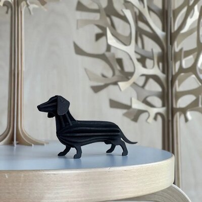 LOVI DIY 3D Teckel – Dachshund zwart berkenhout 12cm