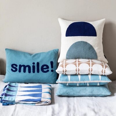 Funky Doris  Kussenhoes SMILE blue 38 x58cm - 100% katoen