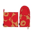 Marimekko Unikko Ovenwant & Pannenlap set bruin rood