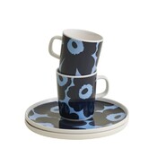 Marimekko Oiva Unikko ontbijt servies set blauw 4dlg