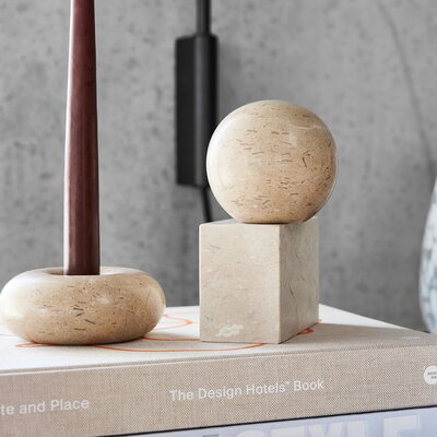 OYOY SAVI bol - sier object massief marmer beige Ø14cm