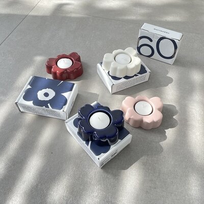 Marimekko Unikko Tealightholder Wit 60th anniversary 8x10cm