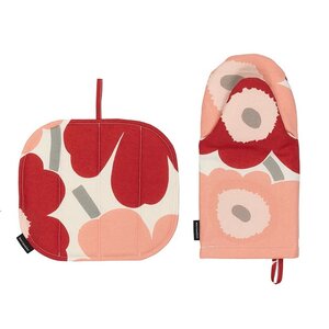 Marimekko Unikko Ovenwant & Pannenlap set rood roze