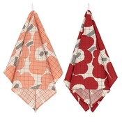 Marimekko Unikko Keukendoeken set rood roze 47x70cm