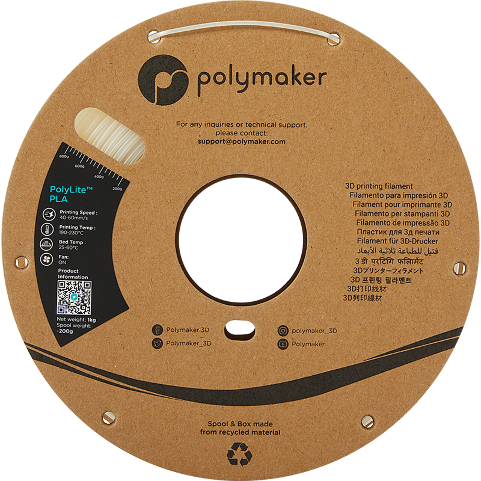 Polymaker PolyLite PLA - Naturel