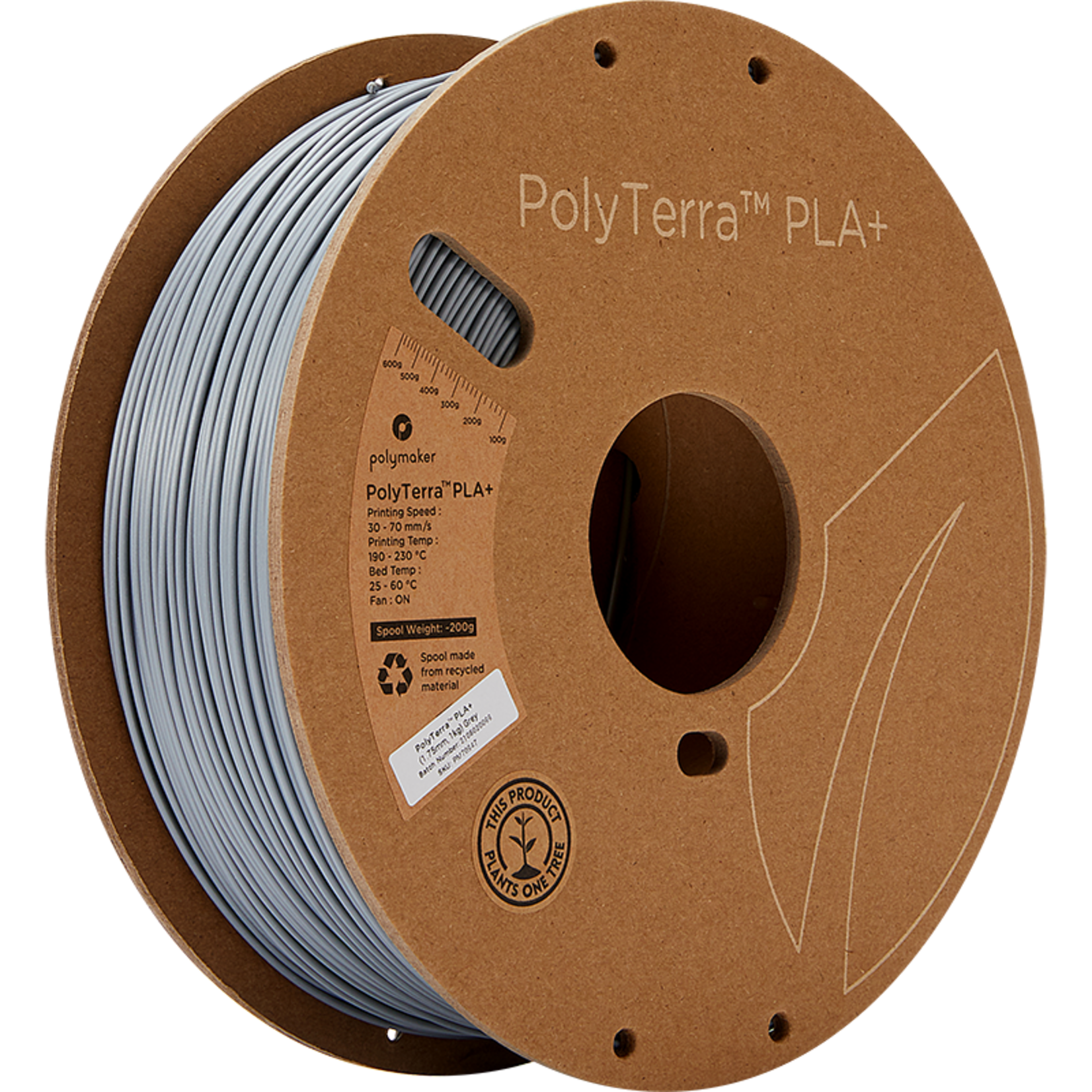 Polymaker PolyTerra PLA+ - Grijs - 1,75 mm Uitverkocht = Uitverkocht