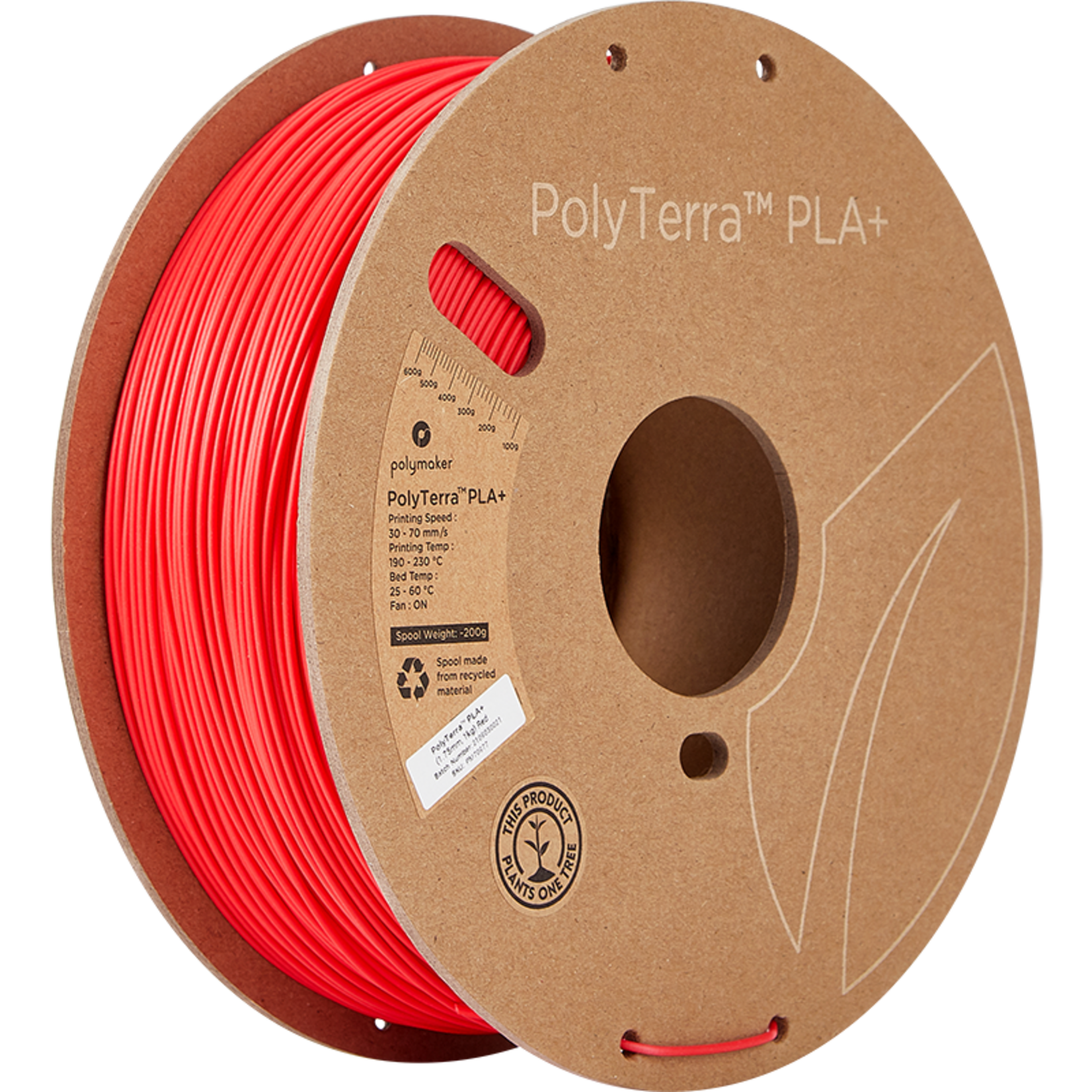 Polymaker PolyTerra PLA+ - Rood - 1,75 mm Uitverkocht = Uitverkocht