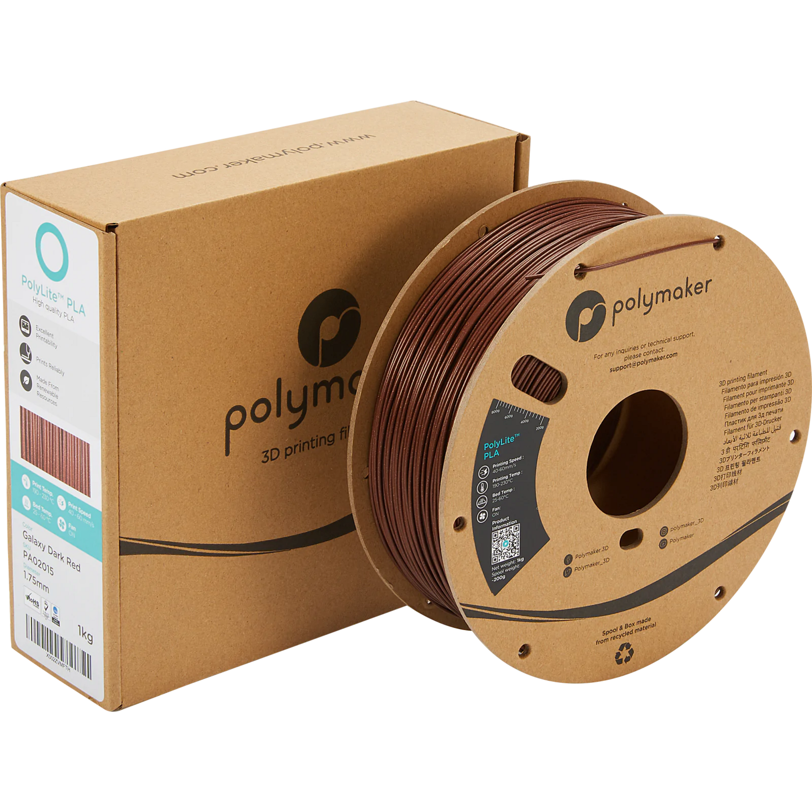 Polymaker Polylite PLA Galaxy - Donkerrood  - 1,75 mm Uitverkocht = Uitverkocht