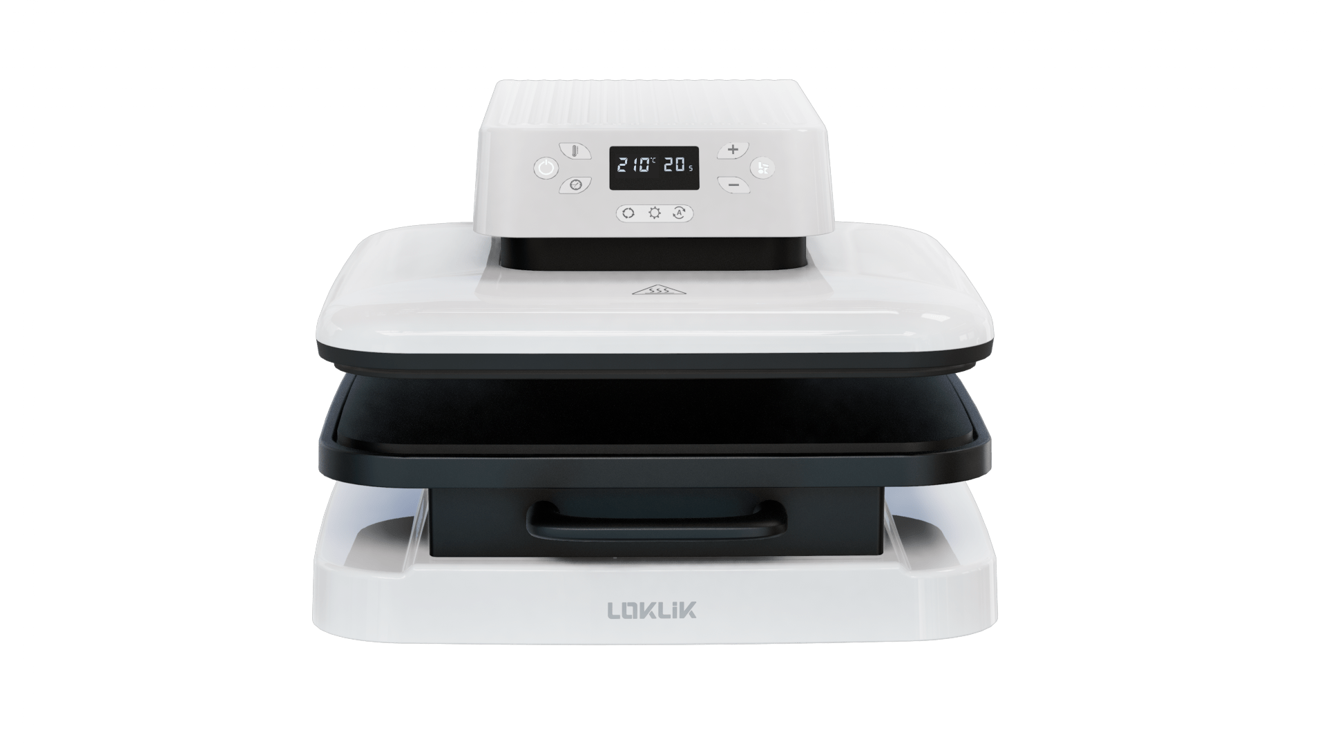 Vooraanzicht van een LOKLiK Auto Heat Press in LOKLiK wit