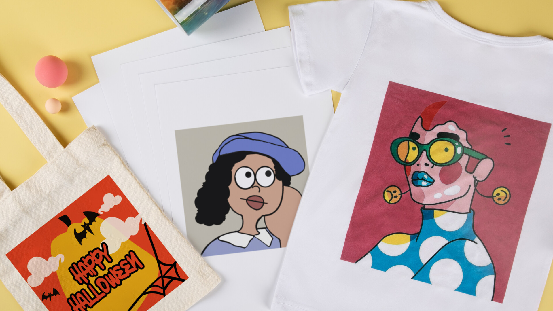 Heat transfer paper for light fabrics used on a bag and T-shirt