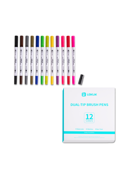 LOKLiK Dual Tip Brush Pens - 12 colors