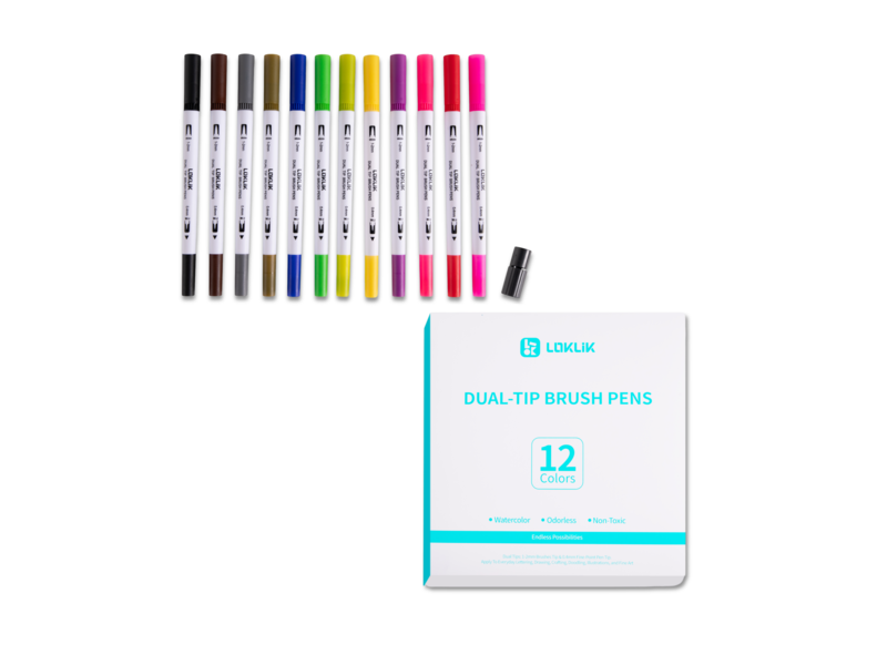 LOKLiK Dual Tip Brush Pens - 12 Colors