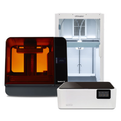Formlabs 3D printer, UltiMaker 3D printer, FLUX Ador laser cutter