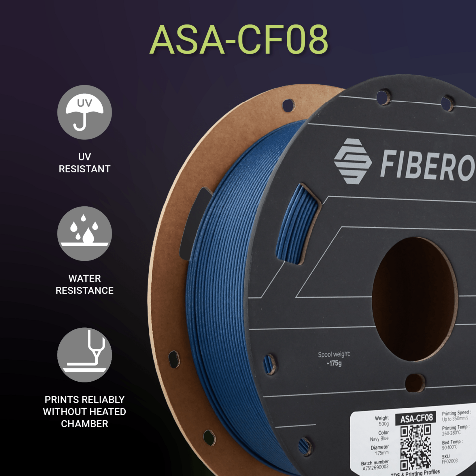 Polymaker Fiberon ASA-CF08 Navy Blue 500g 1.75 mm