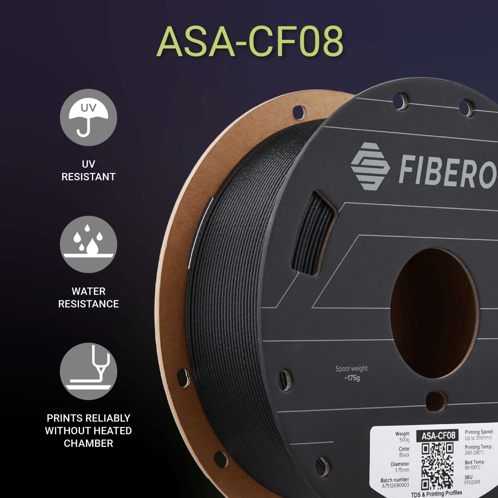 Polymaker Fiberon ASA-CF08 Zwart