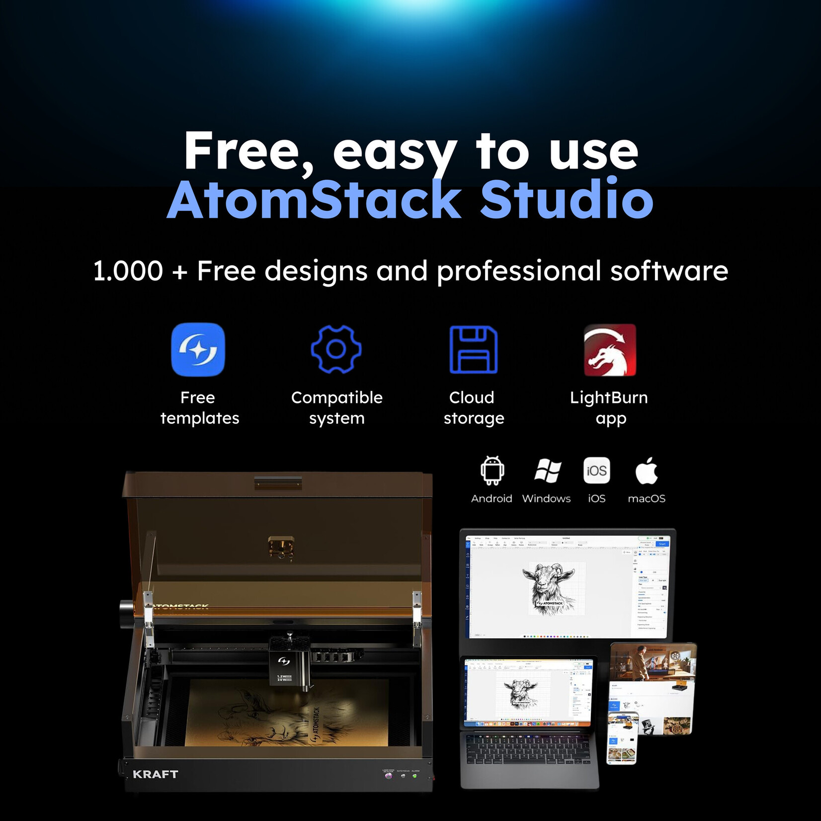 AtomStack Kraft Dual Laser Cutter - 20 W Diode + 1.2 IR