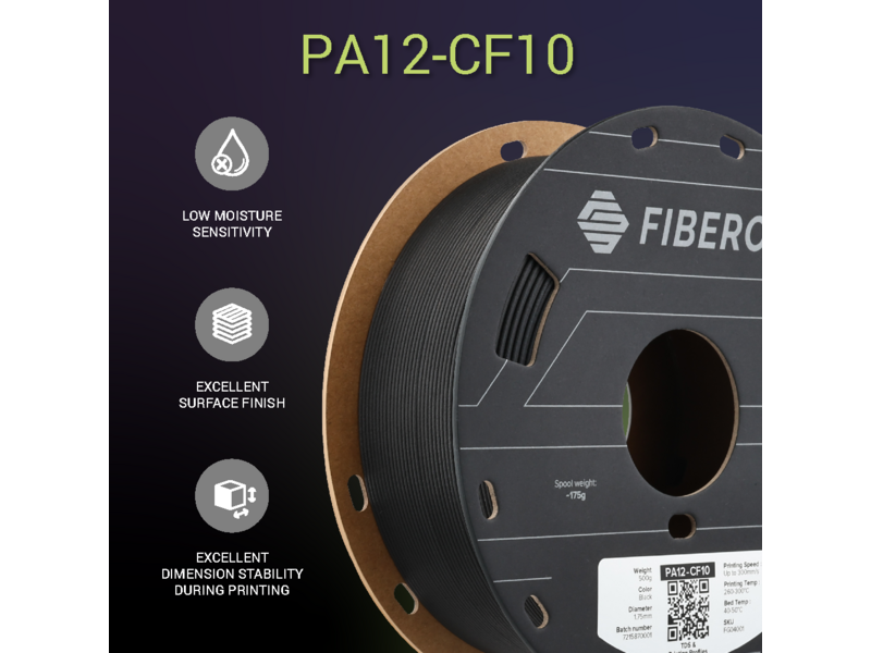 Polymaker Fiberon PA12-CF10 Black 500g 1.75 mm