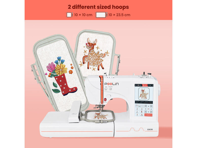 PooLin EOC05 2-in-1 Sewing & Embroidery Machine (red)