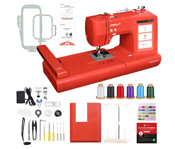 PooLin EOC05 2-in-1 Sewing & Embroidery Machine (red)