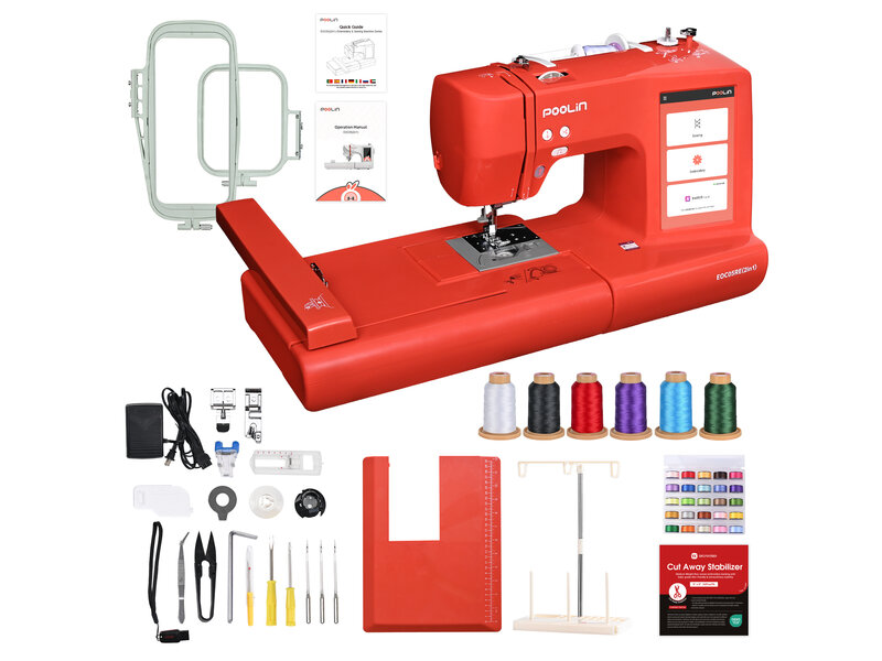 PooLin EOC05 2-in-1 Sewing & Embroidery Machine (red)
