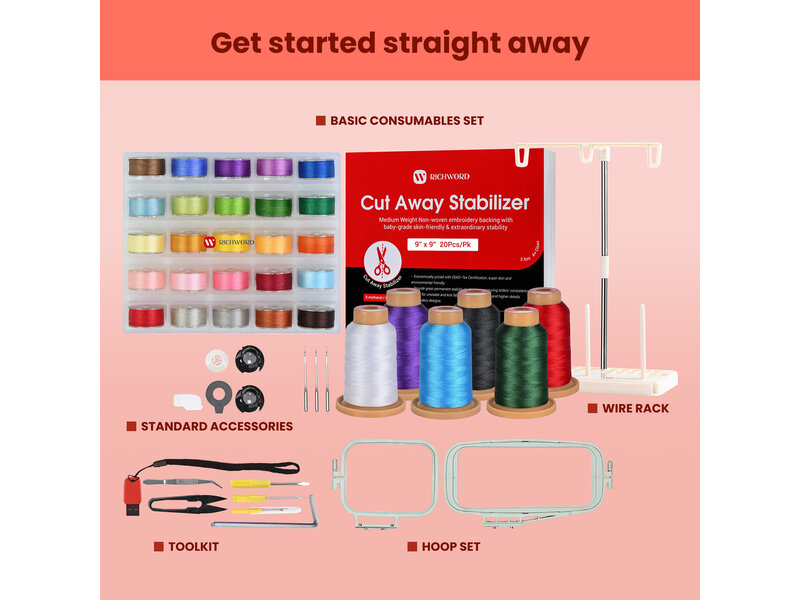 PooLin EOC05 2-in-1 Sewing & Embroidery Machine (red)