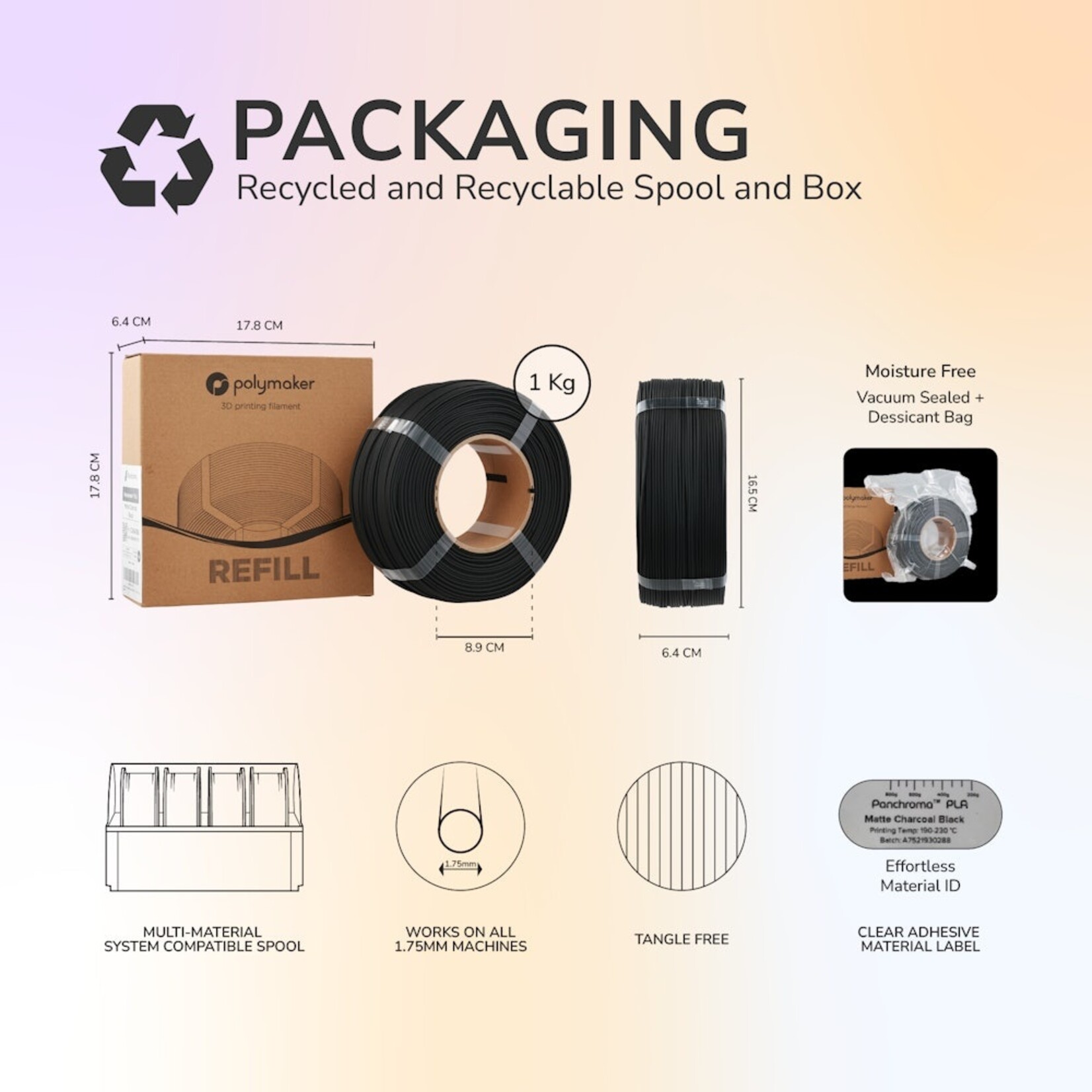 Polymaker Panchroma Matte PLA-Nachfüllpackung – Mattes Fossilgrau
