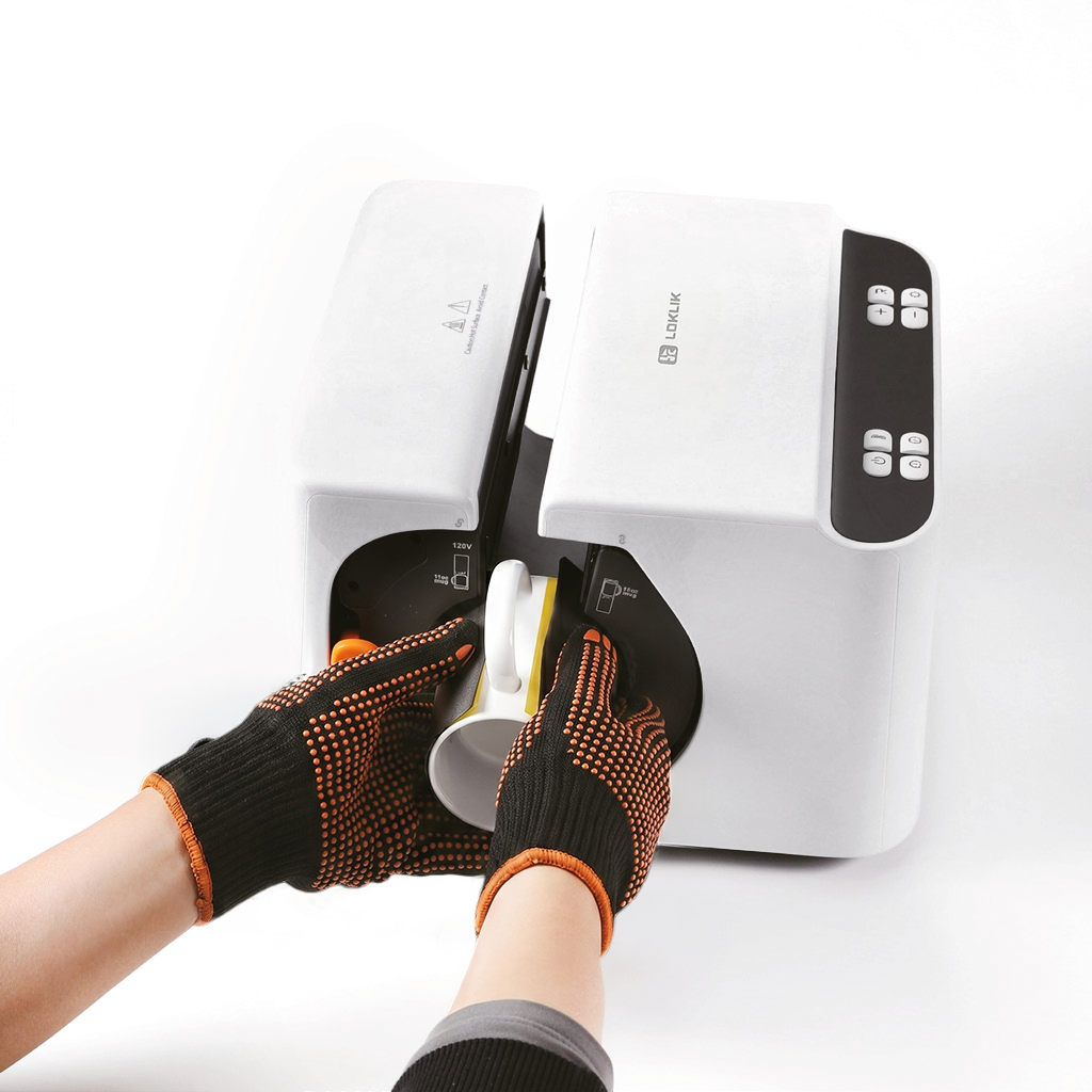 Use heat resistant gloves when working with the mug heat press