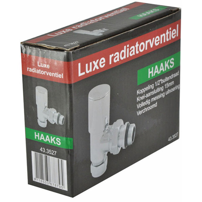 luxe radiatorventiel 1/2''x15 (M22) knel haaks chroom