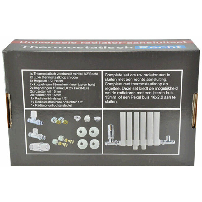 Luxe therm. rad. aansluitset recht chroom