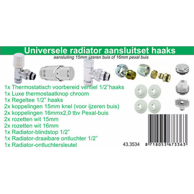 Luxe therm. rad. aansluitset haaks chroom