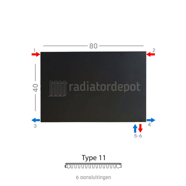 H40 x B80 T11 - Paneelradiator C6 vlakke voorzijde Mat Zwart