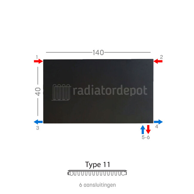 H40 x B140 T11 - Paneelradiator C6 vlakke voorzijde Mat Zwart
