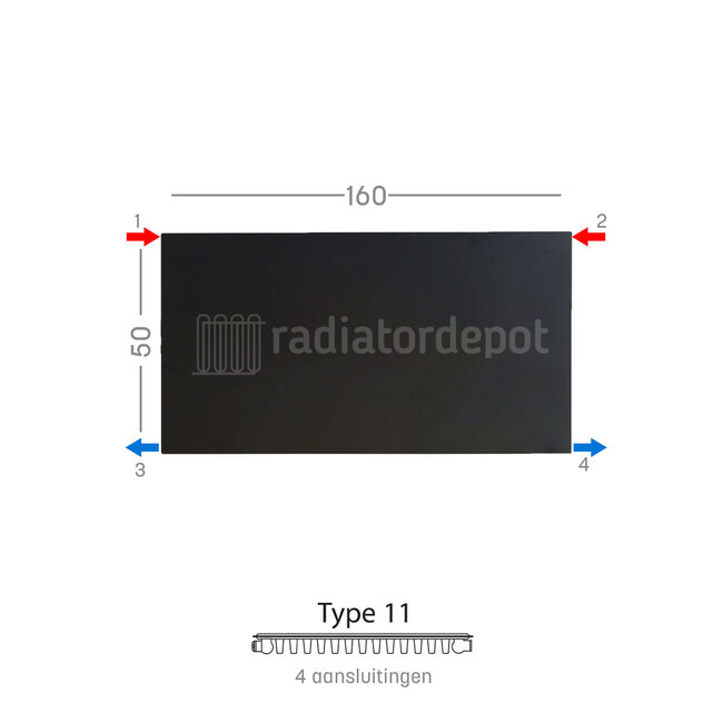 H50 x B160 T11 - Paneelradiator C4 vlakke voorzijde Mat Zwart